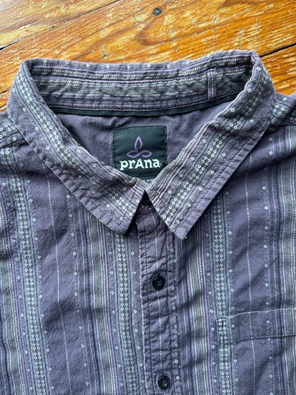 Prana Men's Purple Striped Pattern Button-Down Shirt. Size XL